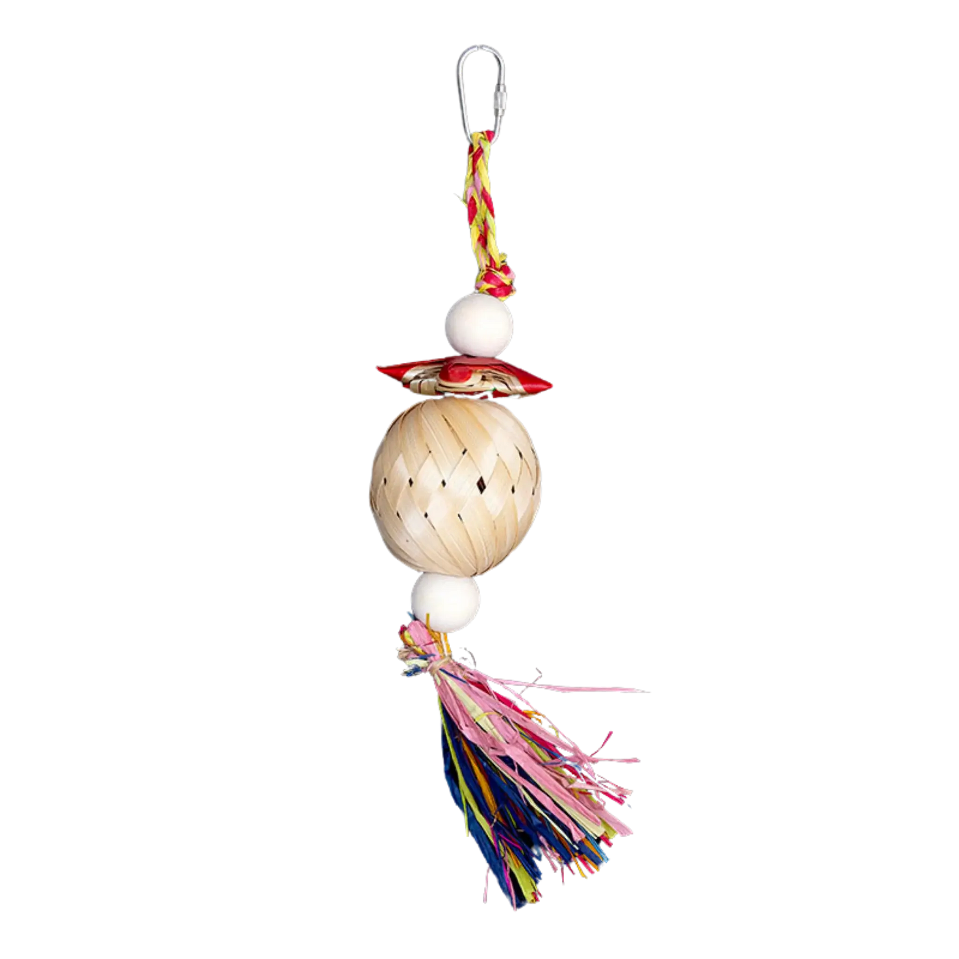 Cane Weave Ball with Tassels Bird Toy For the smaller birds this shredable bird toy has a cane weave ball with a tassel on the bottom. 6*25cm,
