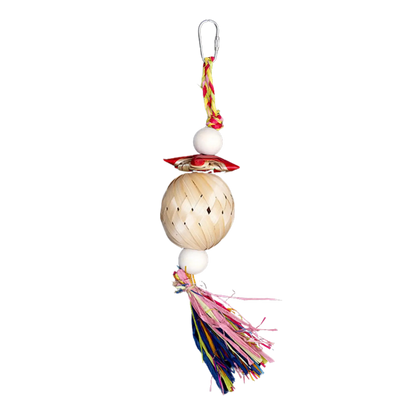 Cane Weave Ball with Tassels Bird Toy For the smaller birds this shredable bird toy has a cane weave ball with a tassel on the bottom. 6*25cm,