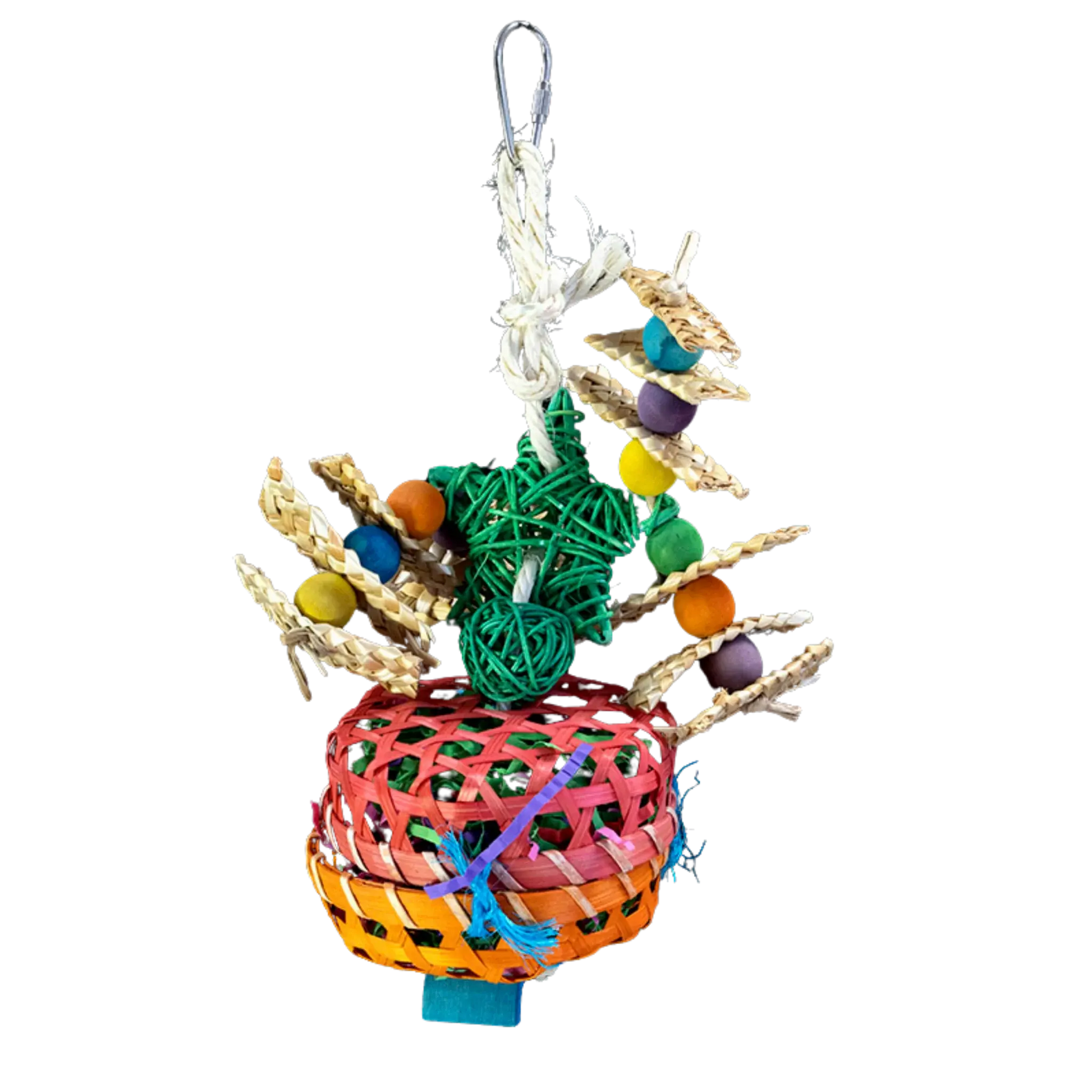 Give your bird the ultimate chewing and foraging experience with the Chew It Bird Toy from Lou Lou Bells! Designed for small to medium parrots, this eco-friendly and fully chewable toy is made from 100% natural materials, including woven cane, palm leaf, crinkle paper, a cane star, a cane ball, wooden beads, and woven straps. Packed with textures and interactive elements, this toy provides both mental and physical stimulation, keeping your feathered friend entertained for hours.