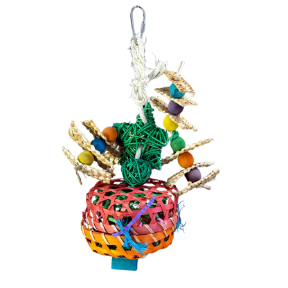 Give your bird the ultimate chewing and foraging experience with the Chew It Bird Toy from Lou Lou Bells! Designed for small to medium parrots, this eco-friendly and fully chewable toy is made from 100% natural materials, including woven cane, palm leaf, crinkle paper, a cane star, a cane ball, wooden beads, and woven straps. Packed with textures and interactive elements, this toy provides both mental and physical stimulation, keeping your feathered friend entertained for hours.