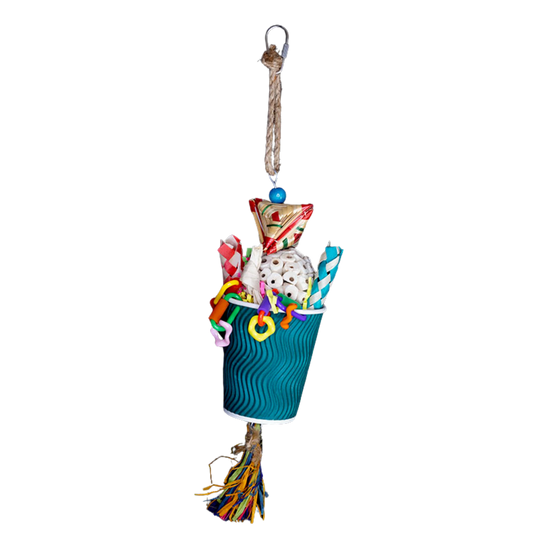 Cup with Balsa Ball and Tassel Bird Toy