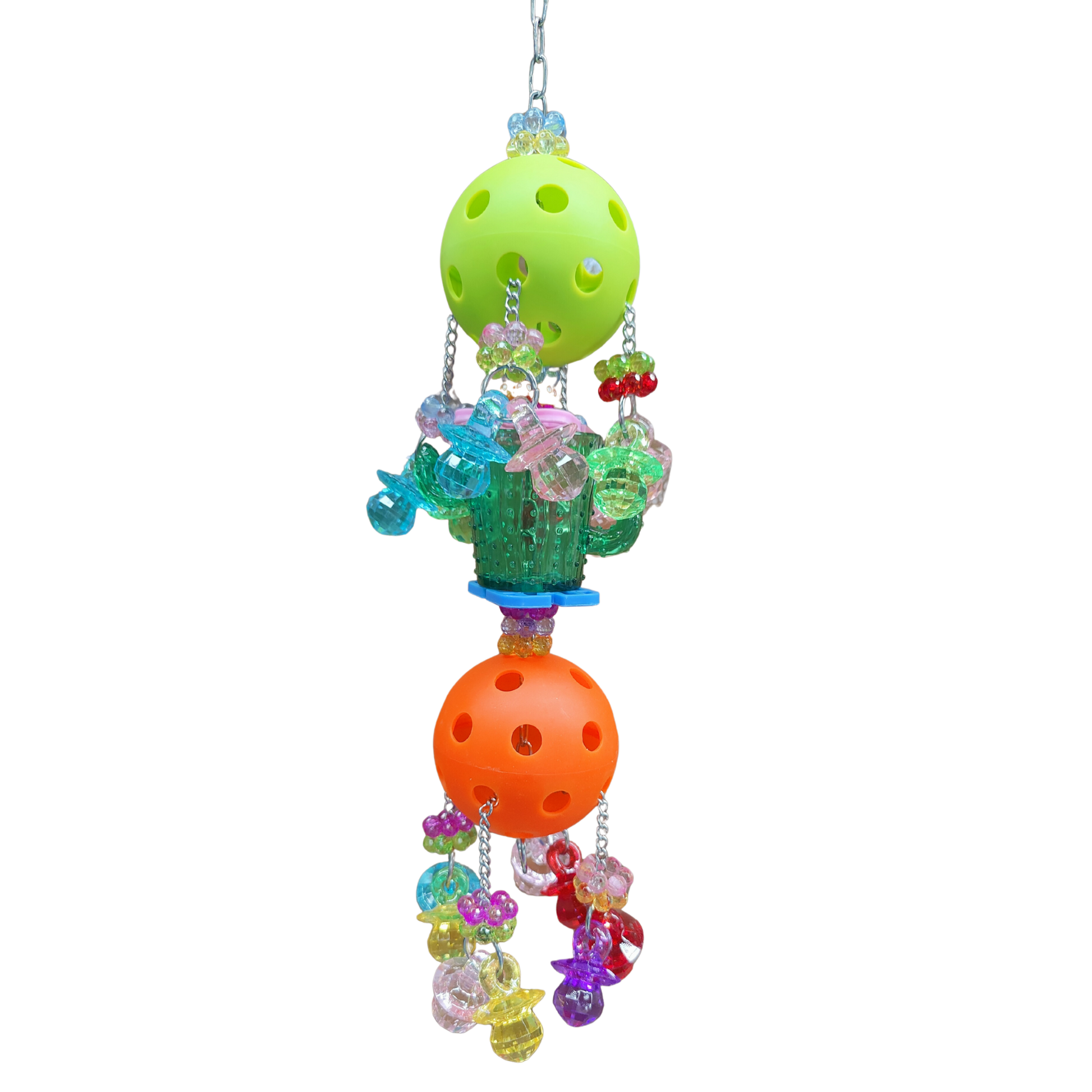 cactus cup and two balls bird toy with large bling diamond dummies