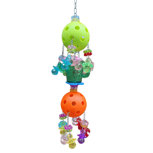cactus cup and two balls bird toy with large bling diamond dummies