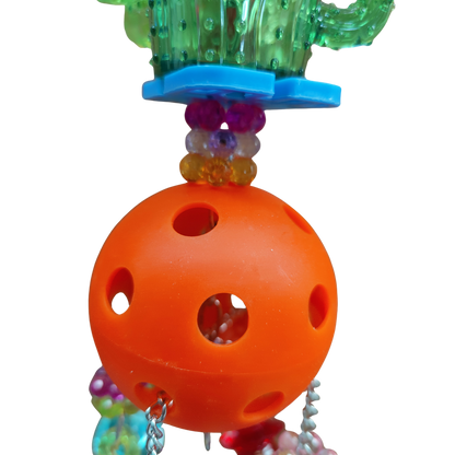 close up of the ball in the cactus and two balls bird toy