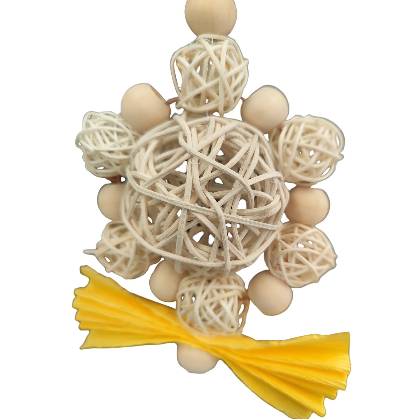 Decorative bird toy with cane balls and a coloured bow bird toy