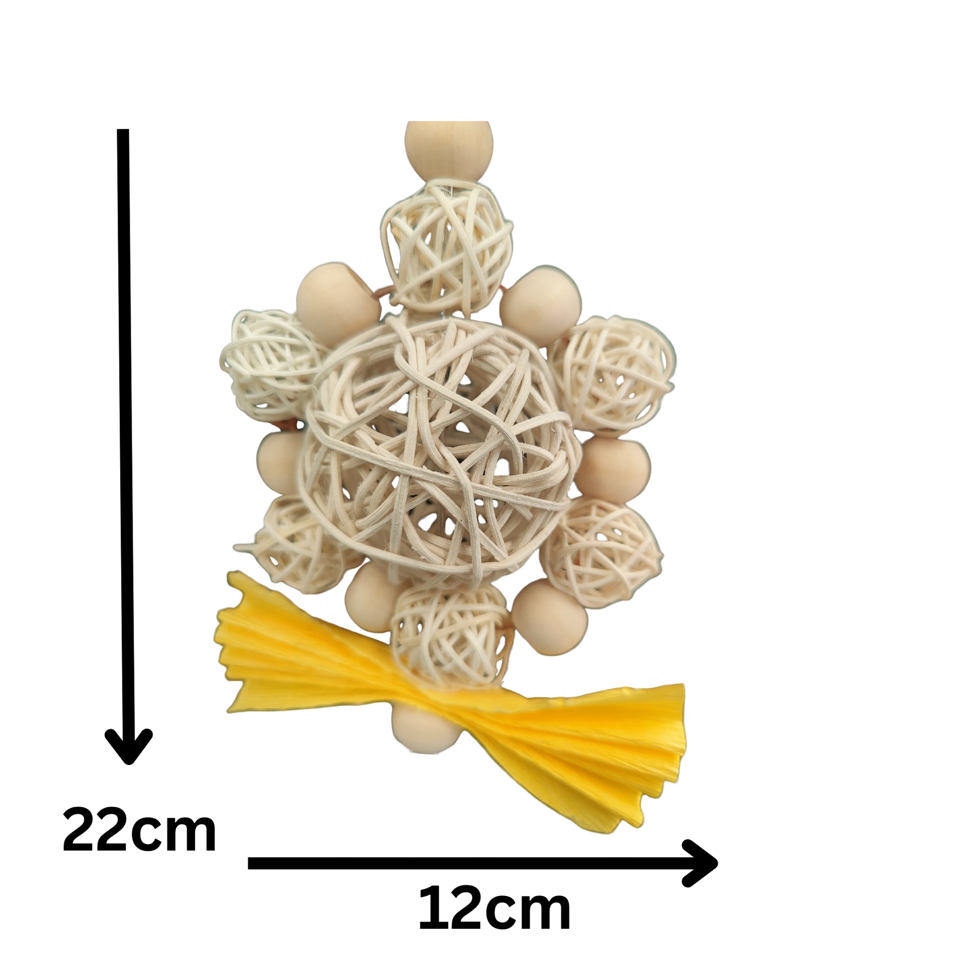 measurements of the cane ball and ring of cane balls bird toy