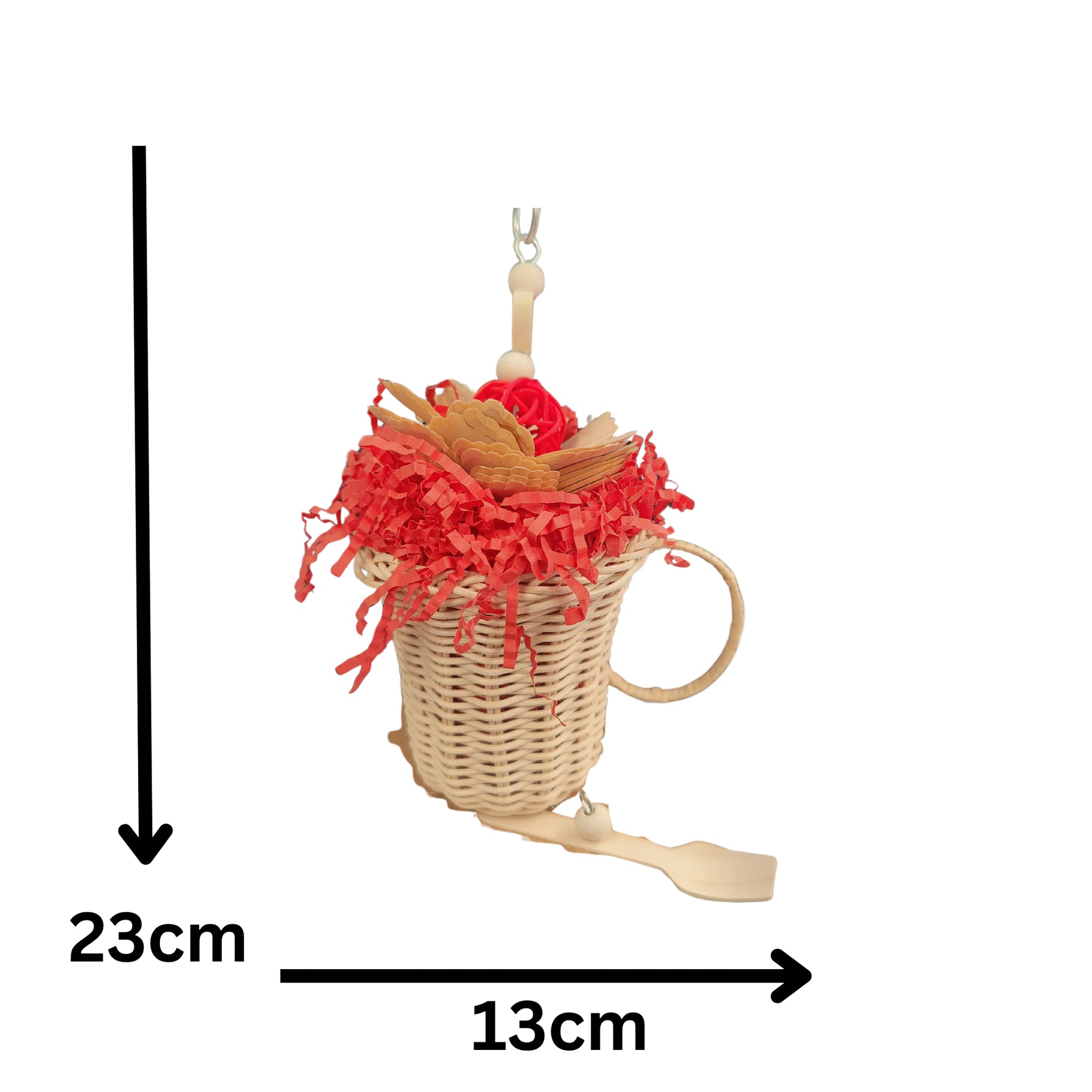 measurements of the cane mug bird toy