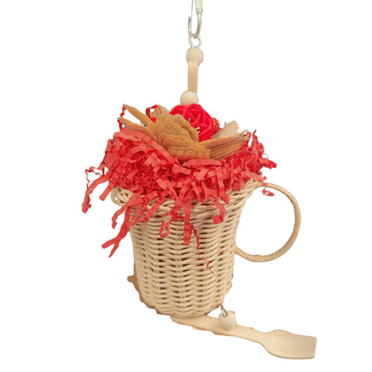 cane mug bird toy with shredded paper