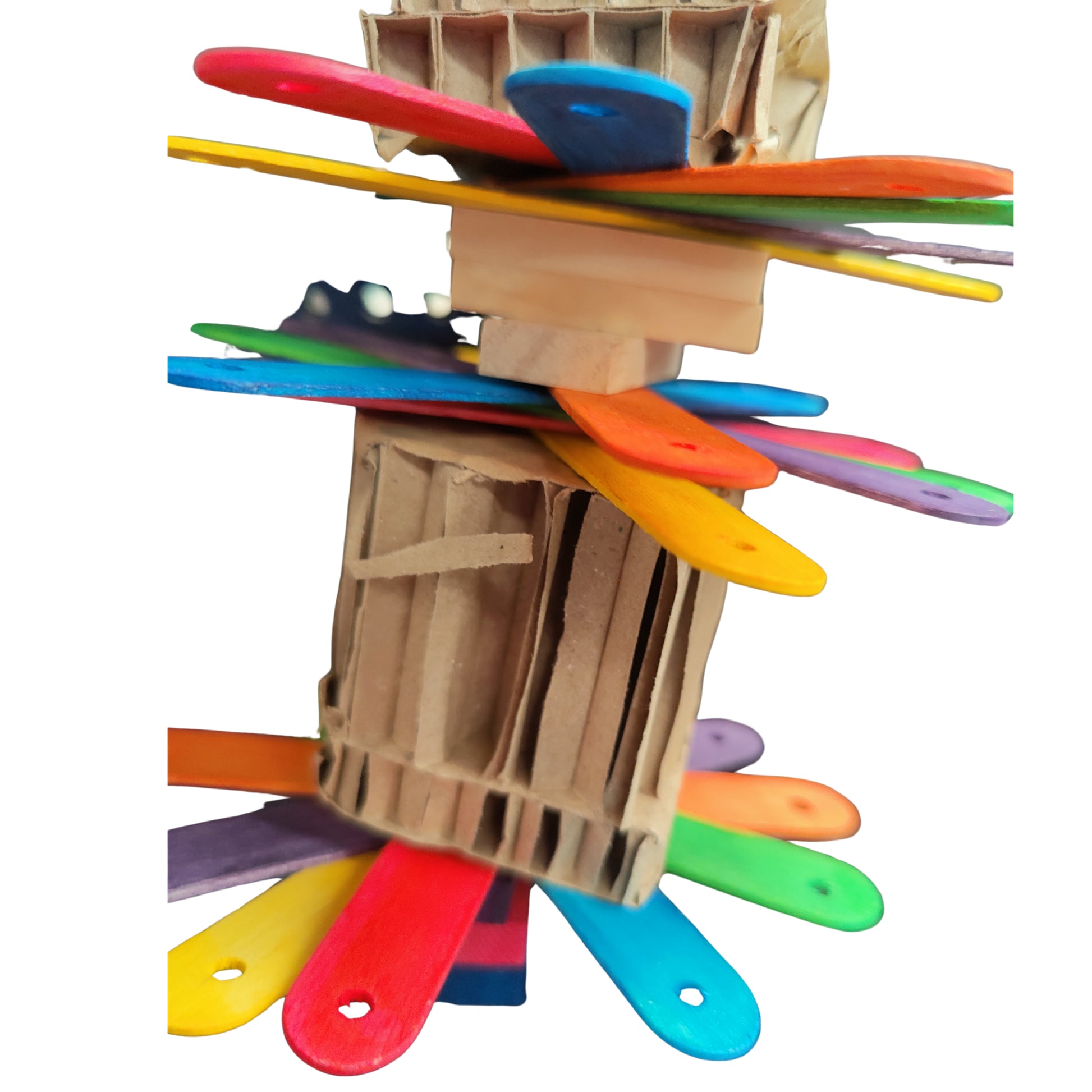 close up of the cardboard copter bird toy