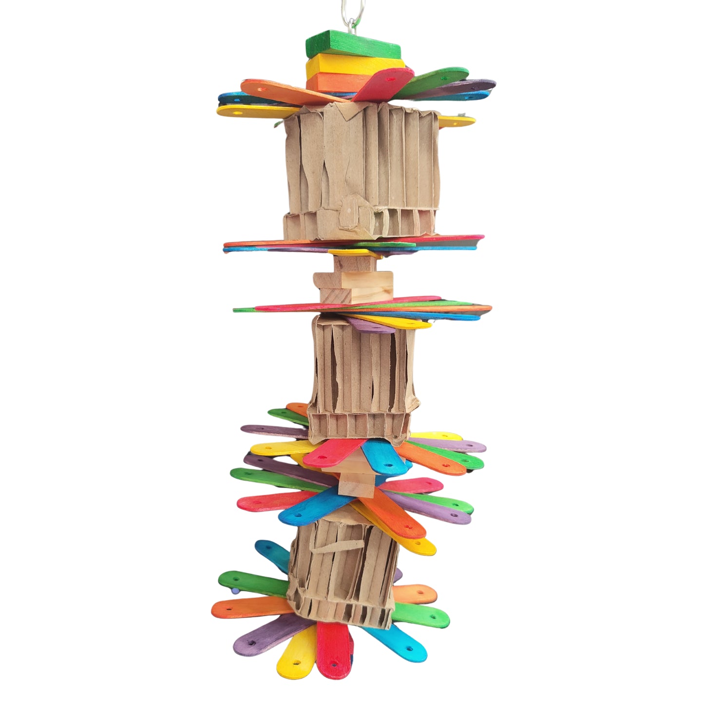 cardboard and coloured pop sticks bird toy