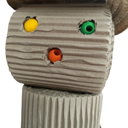 close up of the cardboard scarecrow bird toy