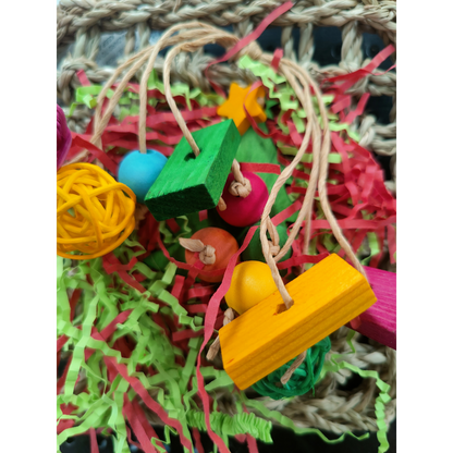close up of the cherry mat bird toy