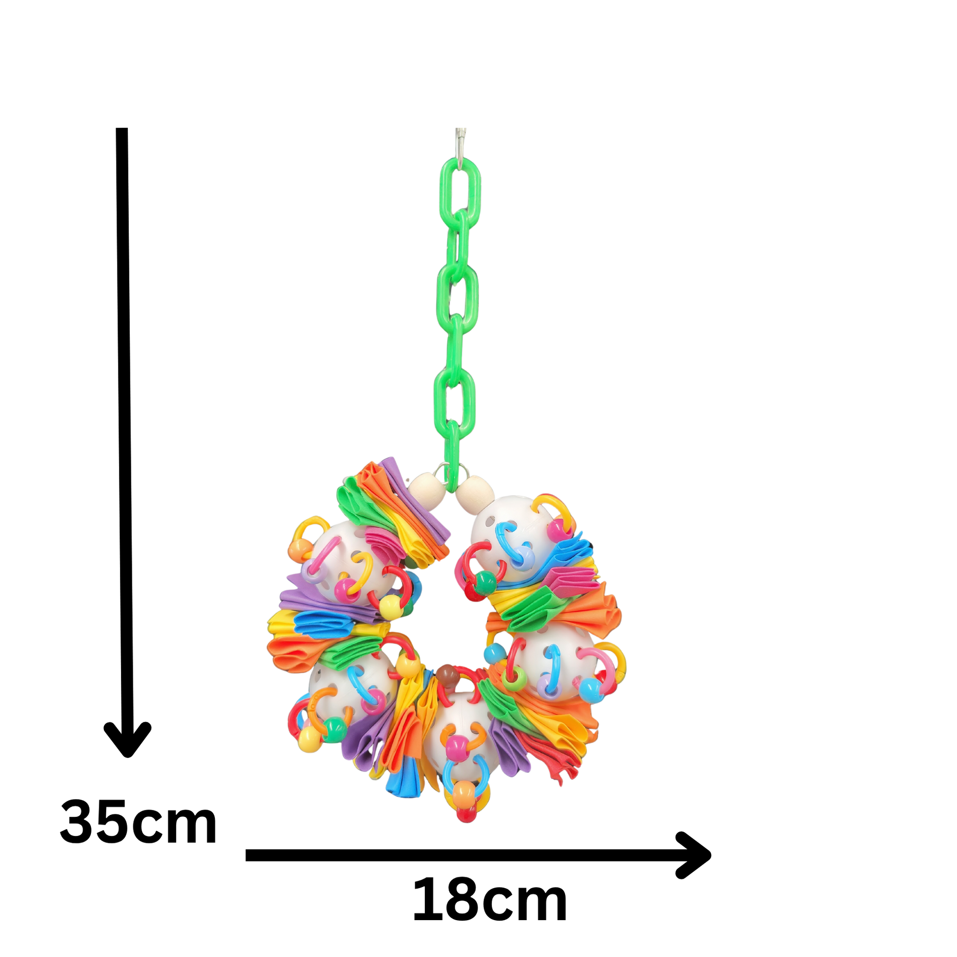 measurements of the multicolored circus ring bird toy