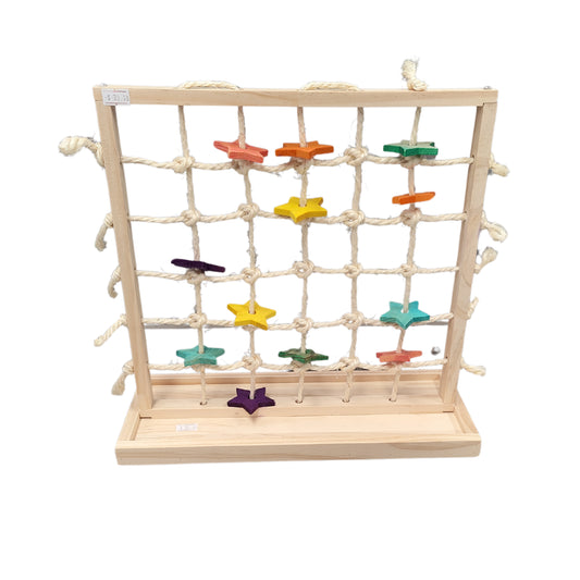 Climbing net bird toy with wood base