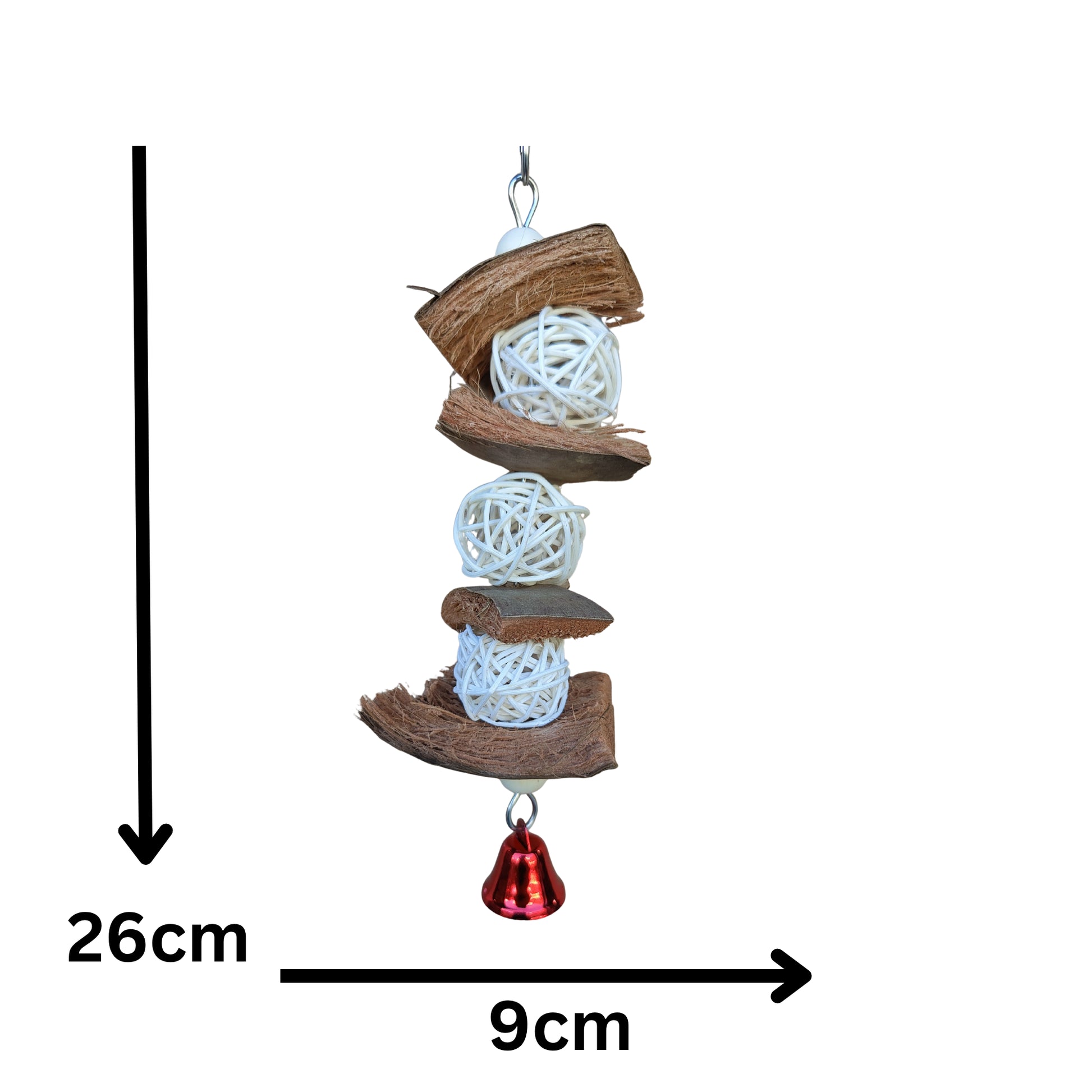 measurements of coconut and cane ball sandwhich bird toy