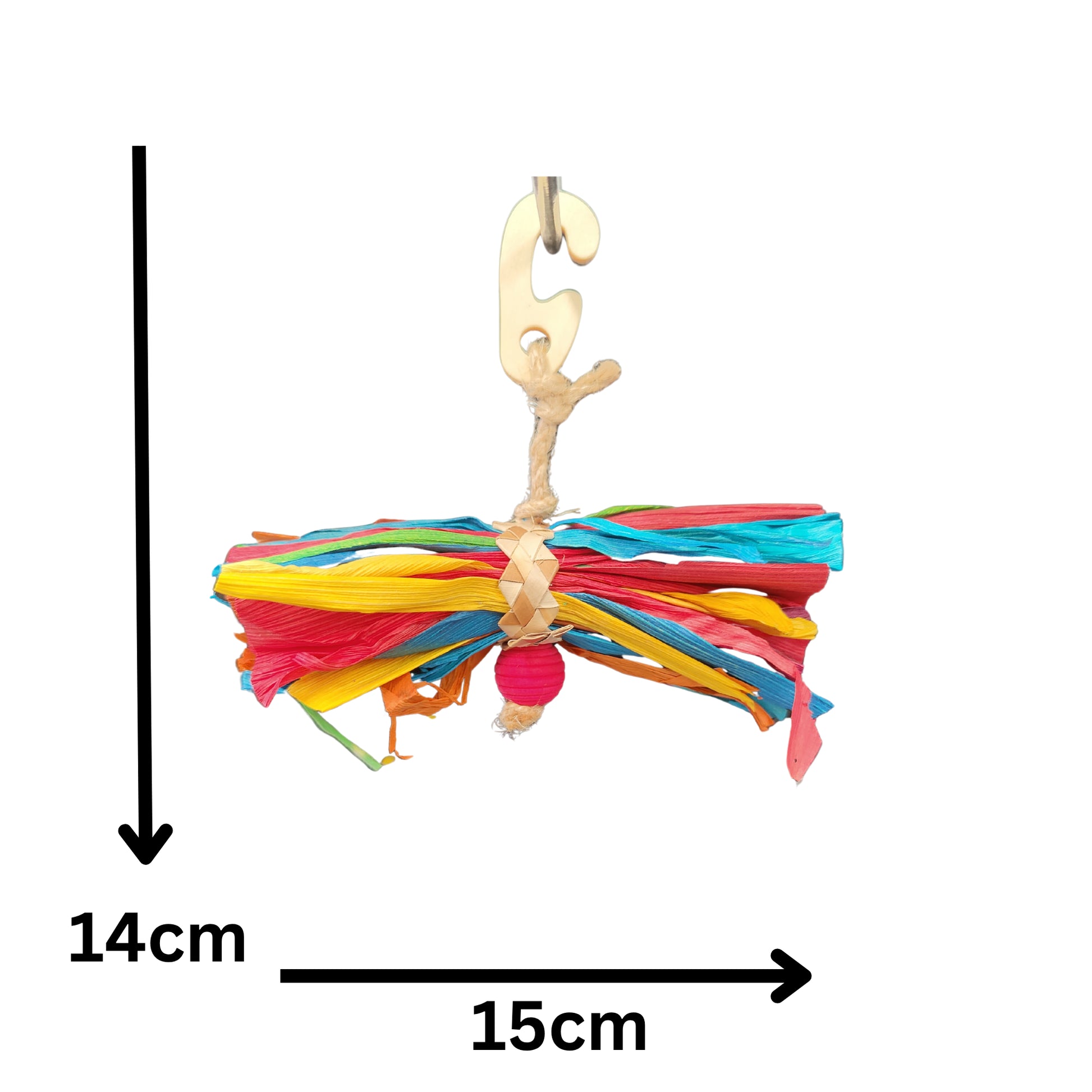 measurements of coloured bow bird toy