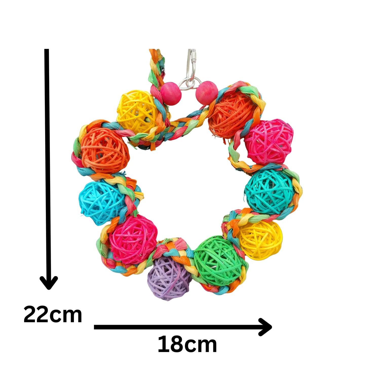 ring of coloured cane balls bird toy measurements
