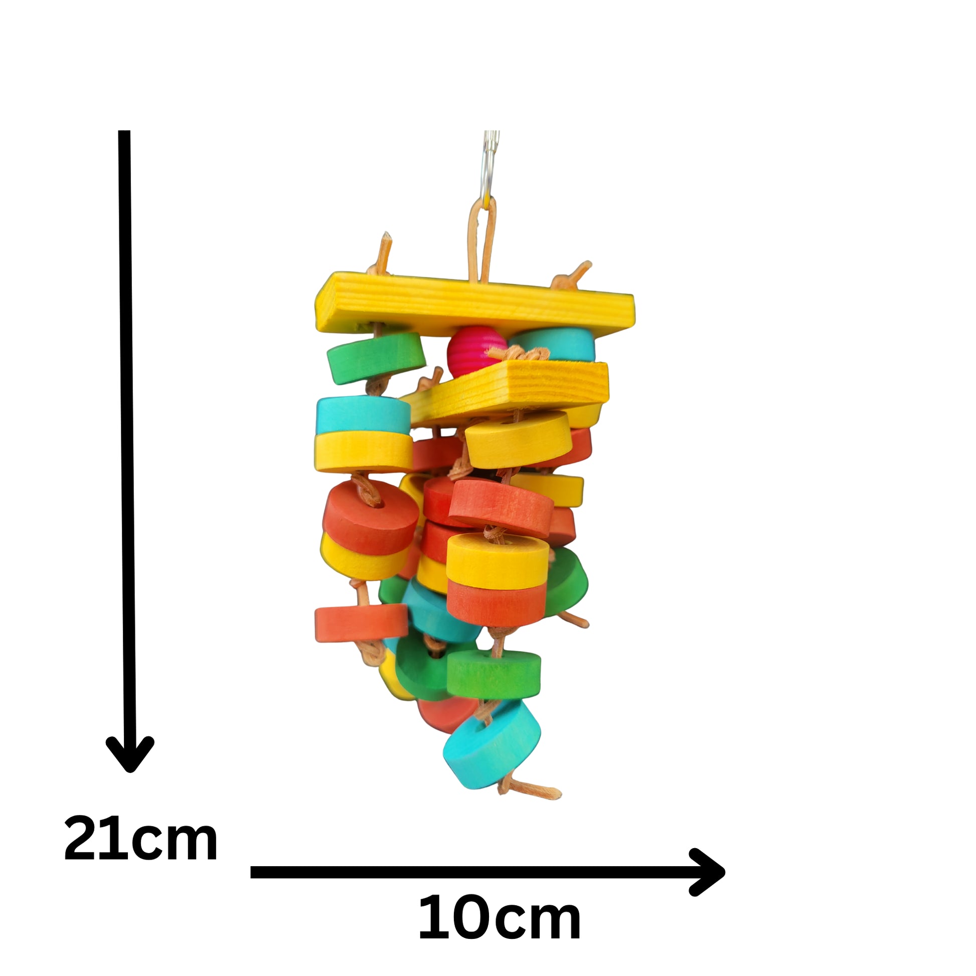 measurements of coloured wood rings bird toy