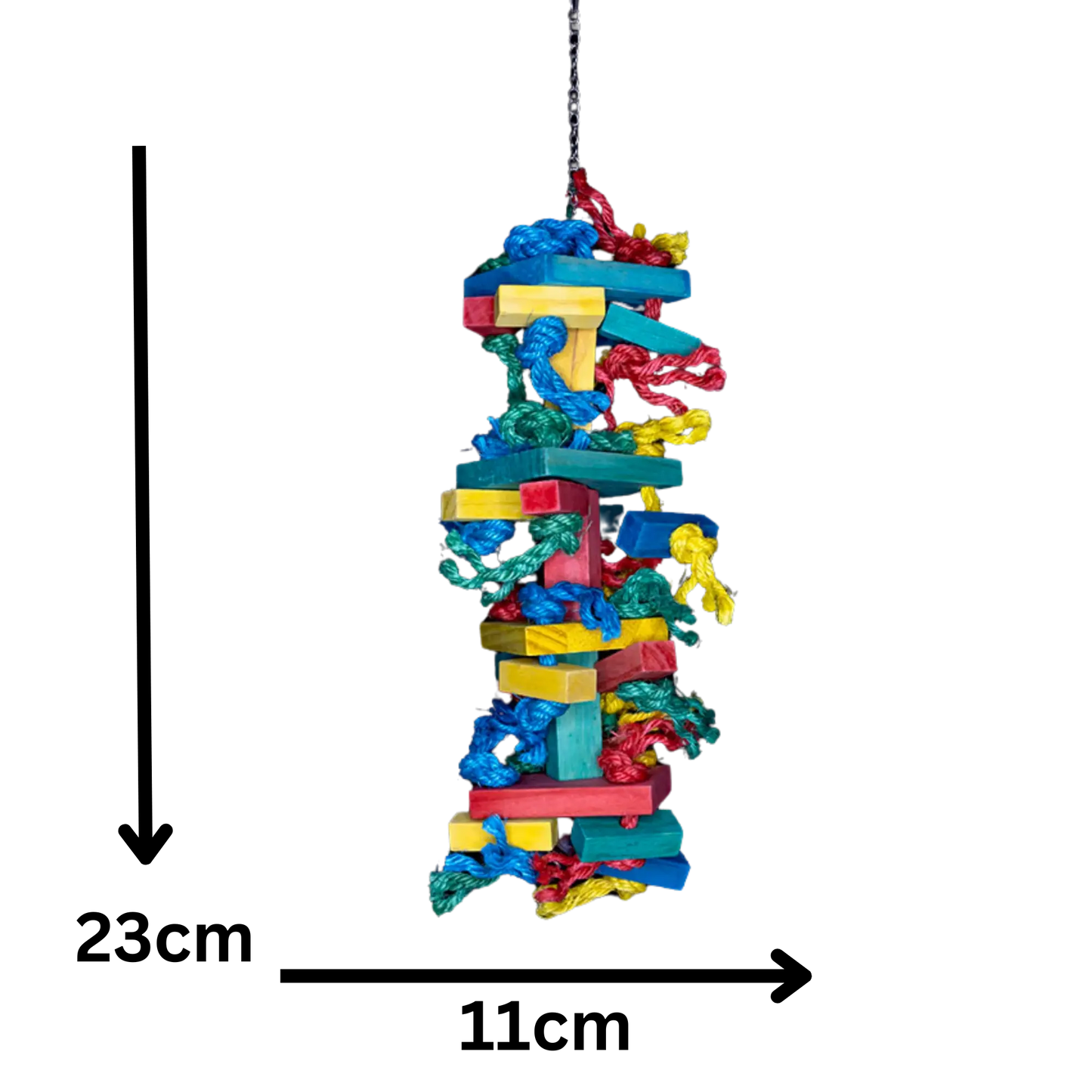 Perfect for birds who love to chew, pull, and play, this toy encourages natural foraging and chewing behaviours while adding a playful splash of colour to their environment.