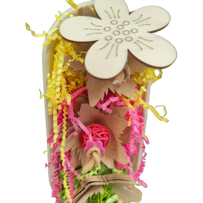 close up of container of flowers