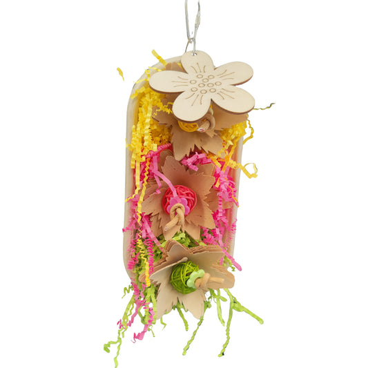 container with wood flowers bird toy