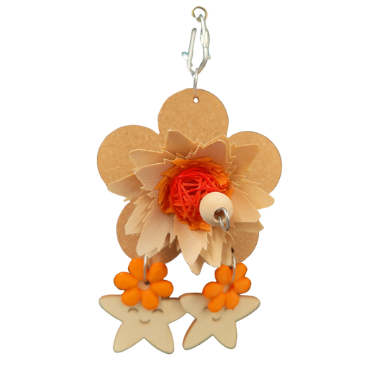 cork flower with wood flowers and hanging wood stars bird toy