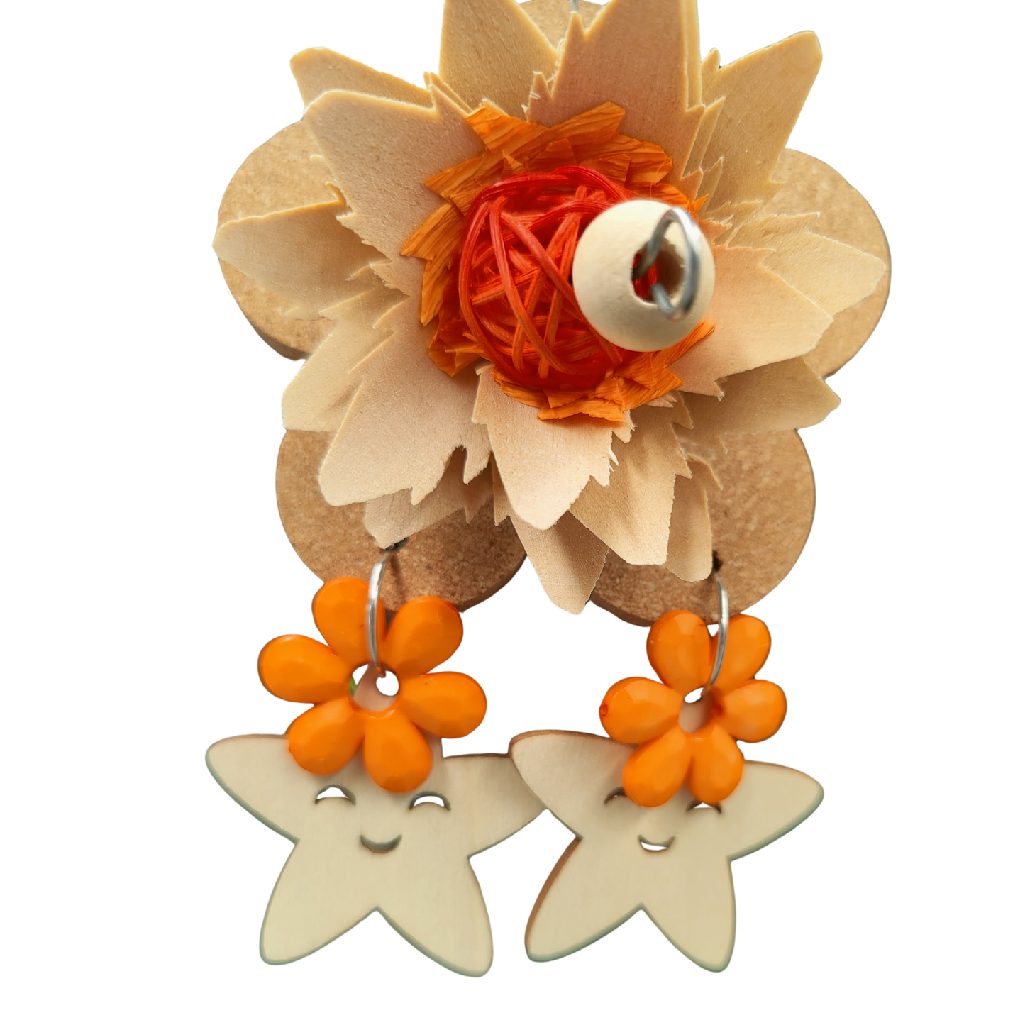 close up of the cork bouquet bird toy