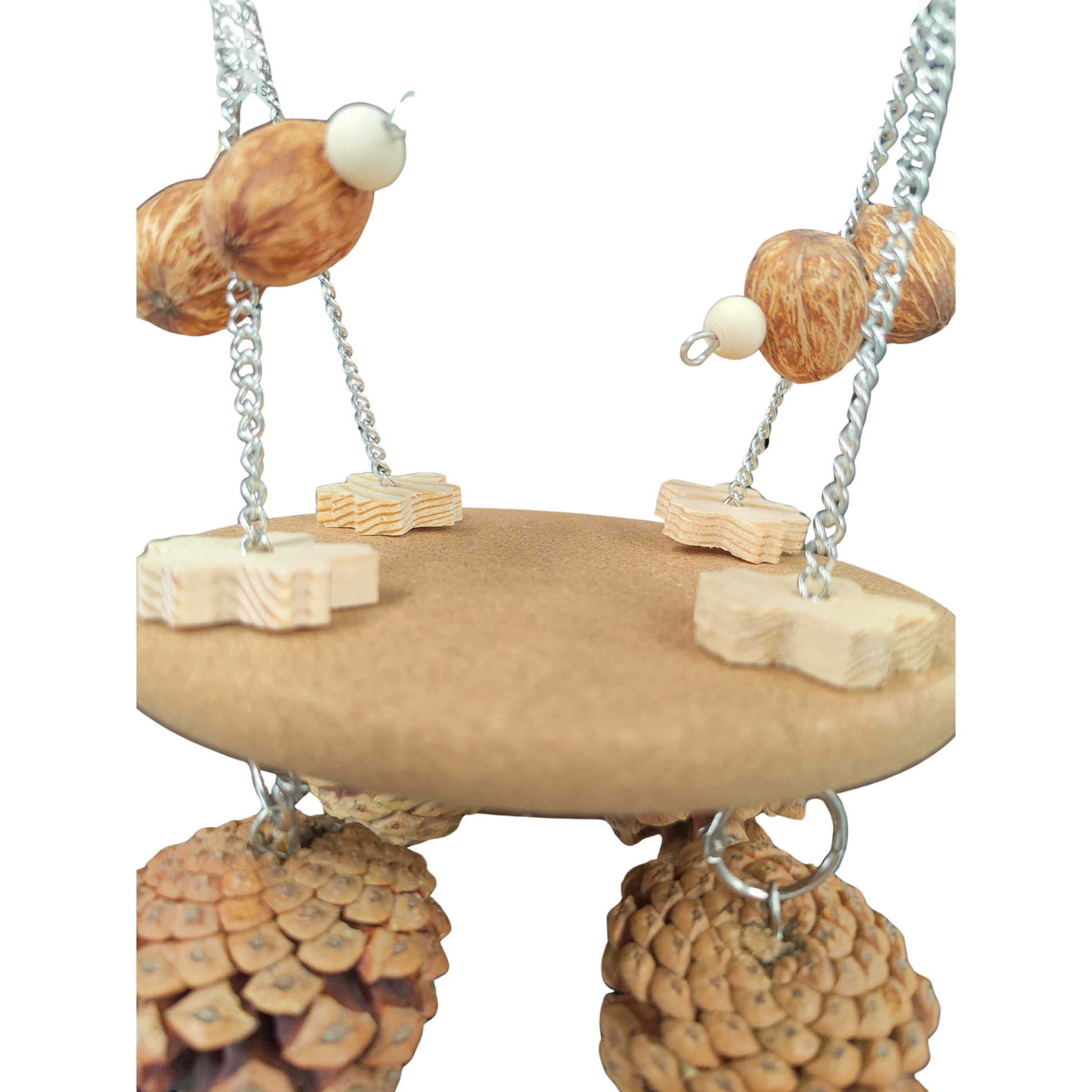 close up of the cork pine platform bird toy