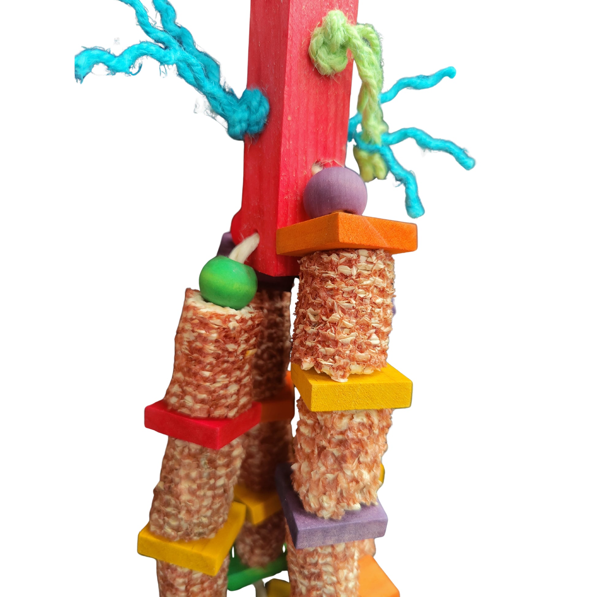 close up of the corny dangle bird toy