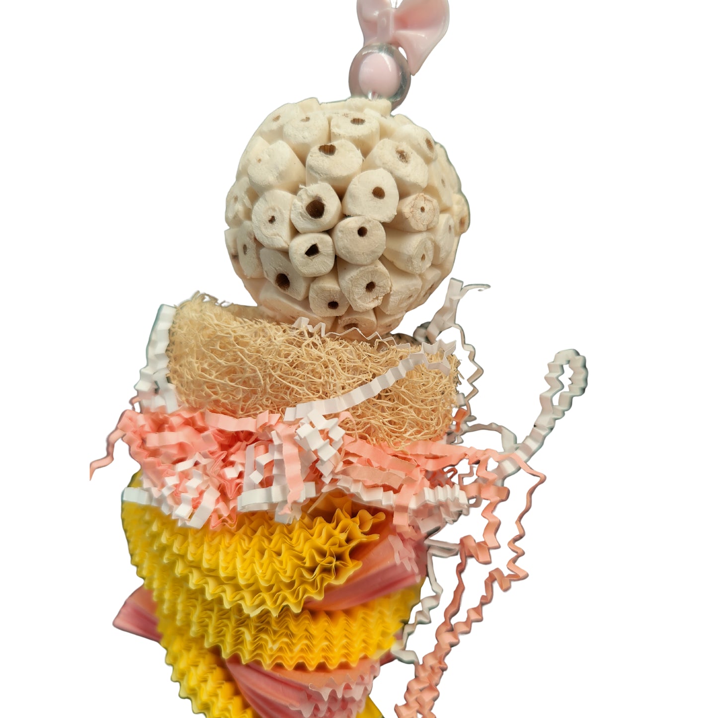 close up cupcake stack bird toy