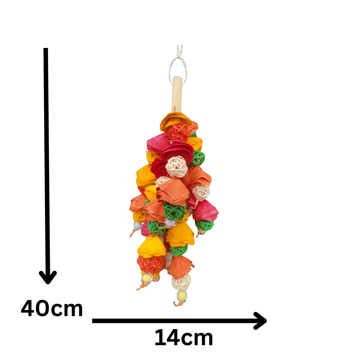 measurements of the dangling bouquet bird toy