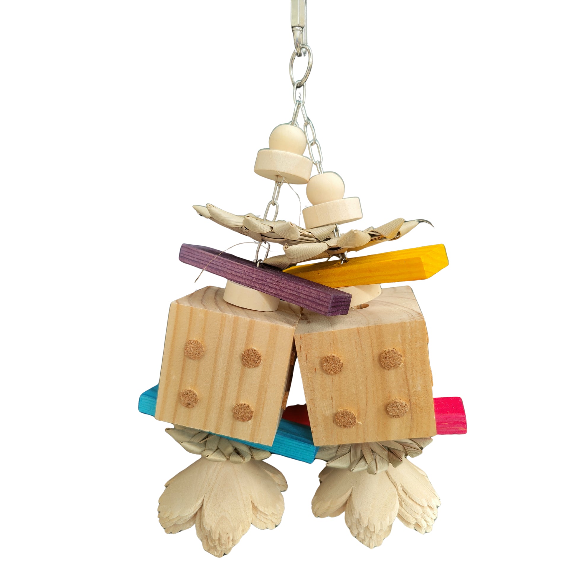 two wood dice and flowers bird toy