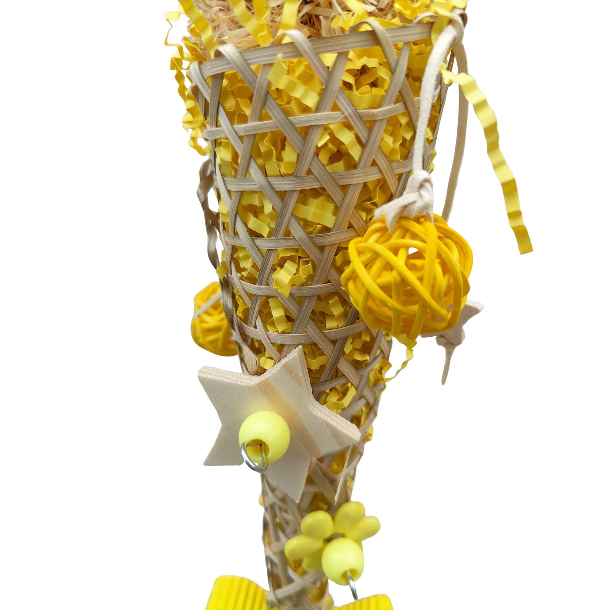 close up of the dressed cone bird toy