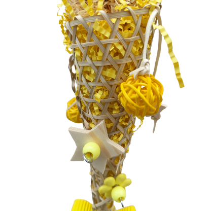 close up of the dressed cone bird toy