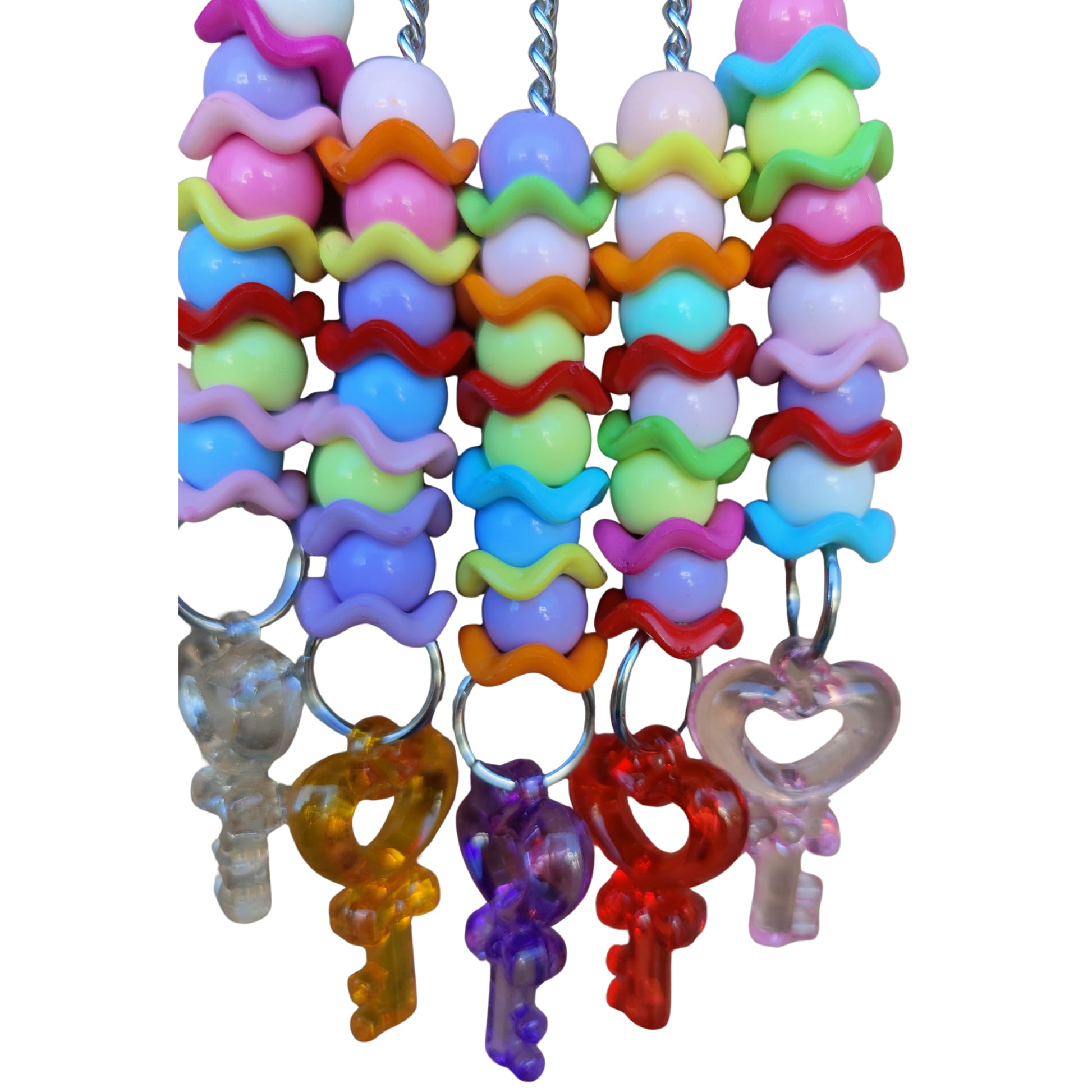 close up of the five fun key bird toy