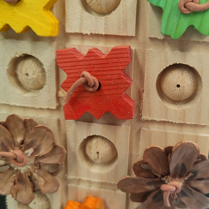 close up of the wood flower bird toy