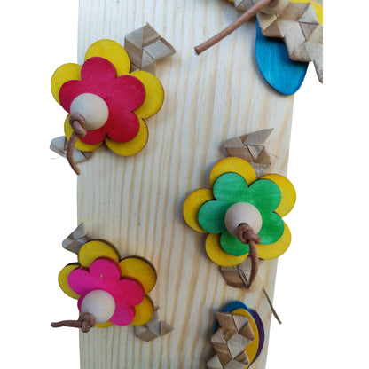 close up of the flower board bird toy