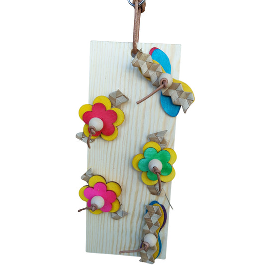bird toy board with wood flowers