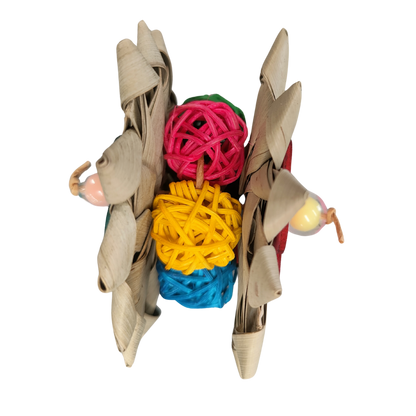 palm flower foot toy with cane balls in the center 