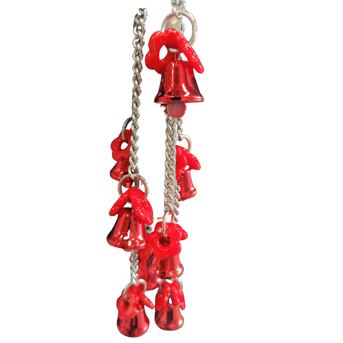 close up of the flower bell pull bird toy