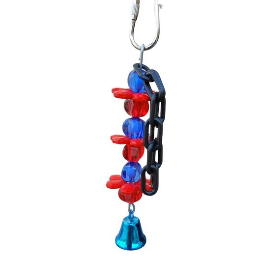 Flower beads, coloured beads, plastic chain with a bell on the bottom bird toy