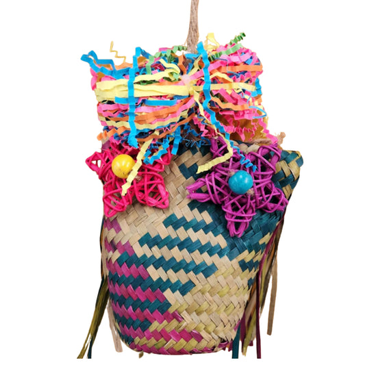 Coloured weave basket with shredded  paper and cane stars