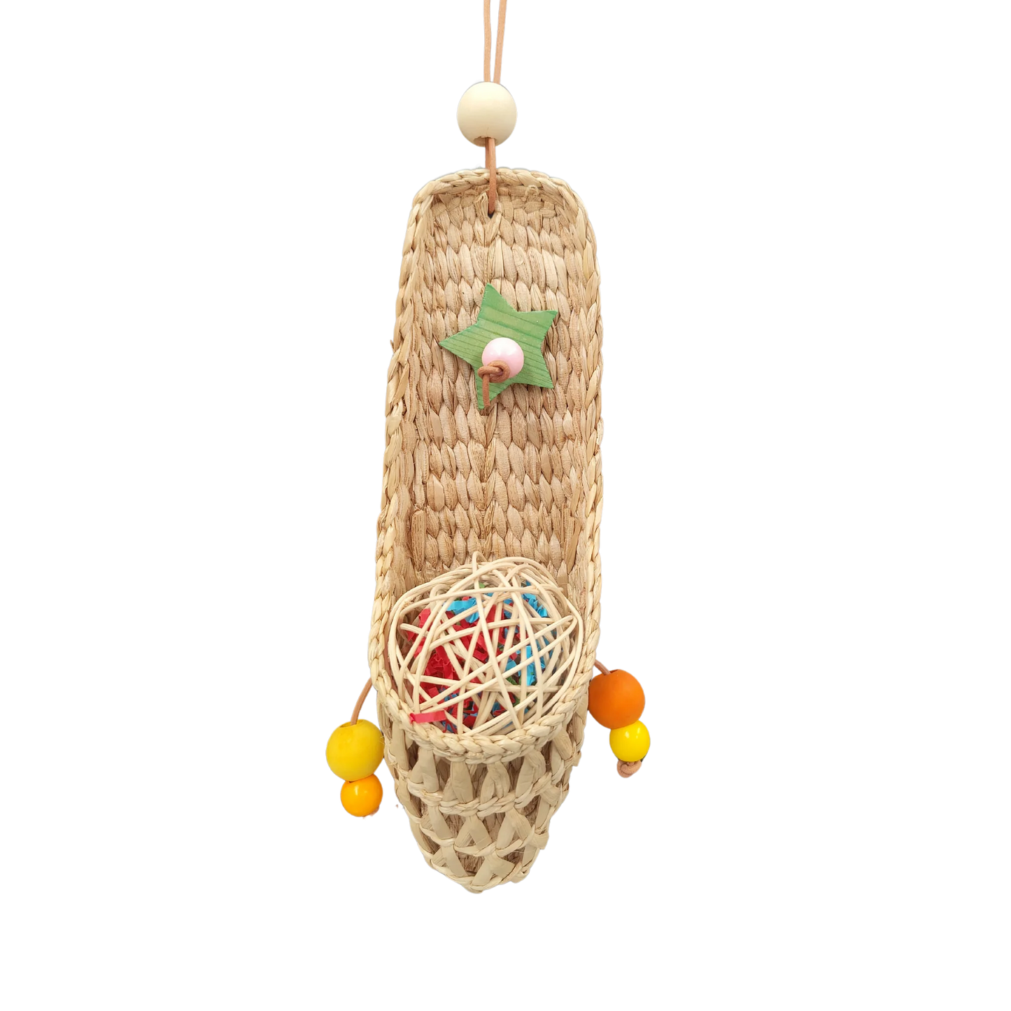 Hanging Natural Shoe with Cane Ball Bird Toy