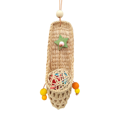 Hanging Natural Shoe with Cane Ball Bird Toy