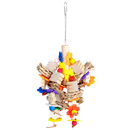 Hanging Blocks With Plastic Flowers Bird Toy