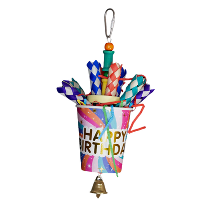 Happy Birthday Bird Toy

Celebrate your bird’s special day with this fun paper cup toy, filled with finger traps and shredded paper. Hung on wire with a quick link and finished with a bell at the bottom. A perfect birthday surprise for small to medium-sized birds.

Size: 10 cm x 23 cm