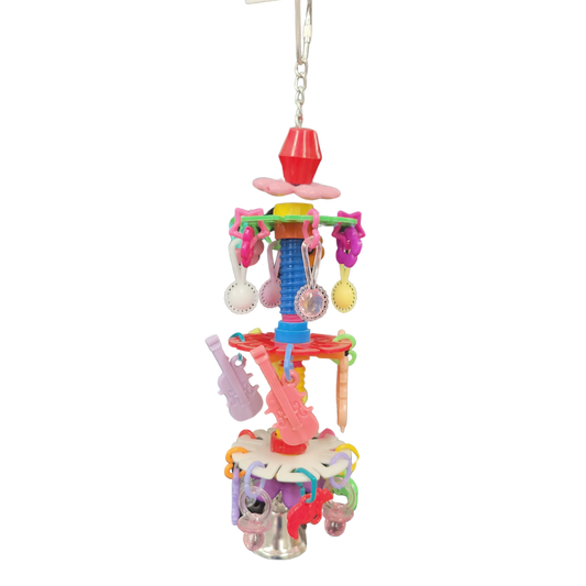 3 discs with loads of pendants hanging from it bird toy