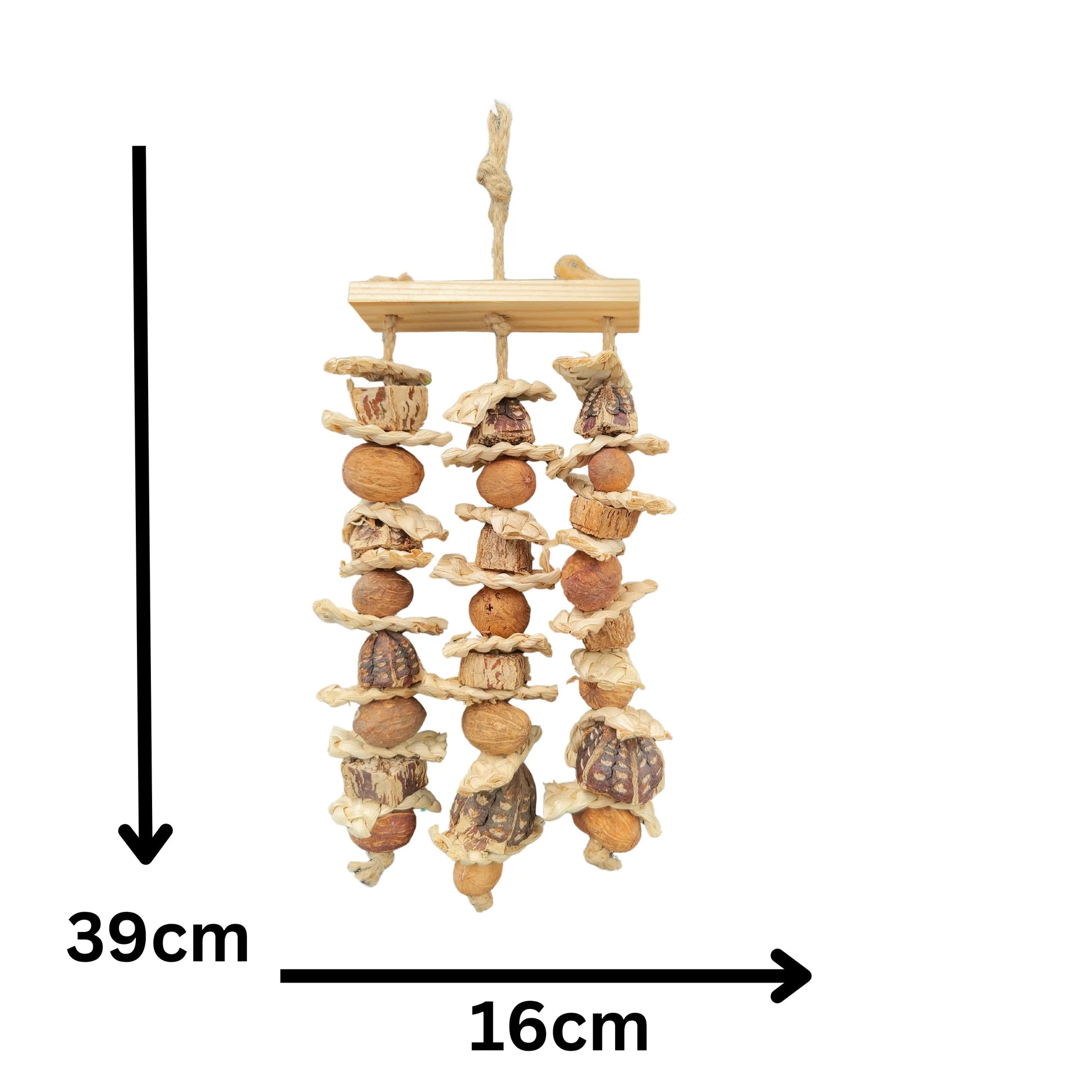 measurements of the hanging mahogony and nuts bird toy
