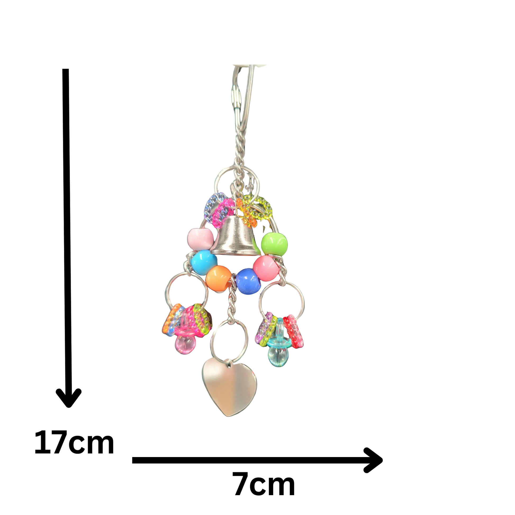 measurements of the hanging metal heart bird toy