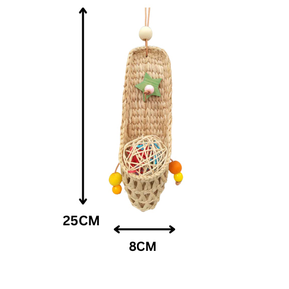 Hanging Natural Shoe With Cane Ball Bird Toy